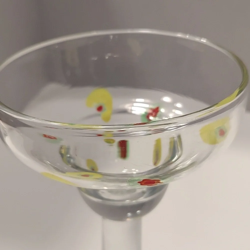 2 Crate & Barrel ZAZZ Millefiori Margarita Cocktail Hand Blown Clear Glass